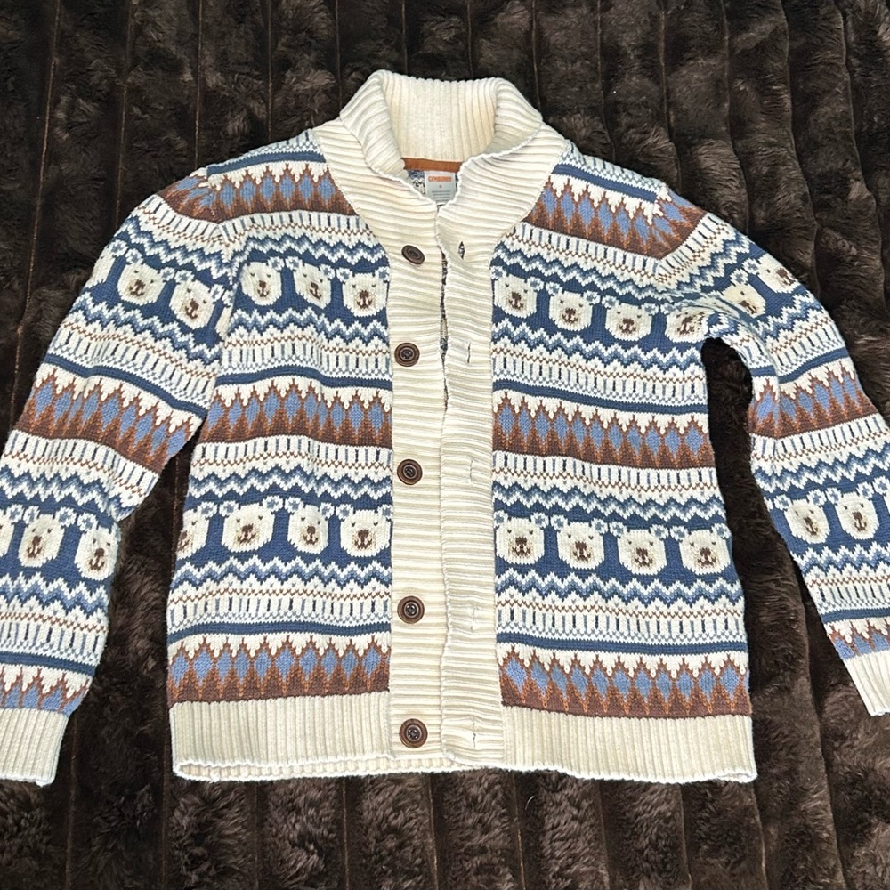 Gymboree Cream and Blue Bear Cardigan